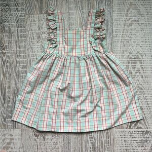 Stellybelly Sleeveless Plaid Smocked Dress Green Pink 3T